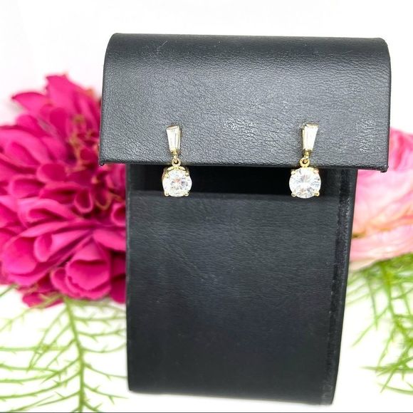 VINTAGE⚜️14K STERLING SILVER Cubic Zirconia Dangly Earrings - Picture 4 of 11